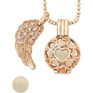 Quiges Engelenroeper 12mm Bolhouder met Ketting 70cm en Bolletje - Dames - Roségoudkleurig Hartjes - EBS12192
