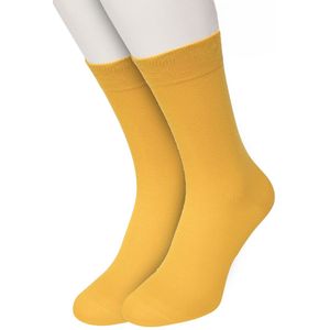 Bonnie Doon Basic Sokken Dames Geel maat 36/42 - 2 paar - Basis Katoenen Sok - Gladde Naden - Brede Boord - Uitstekend Draagcomfort - Perfecte Pasvorm - 2-pack - Multipack - Effen - Fel Geel - Eigeel - Egg - OL834222.219