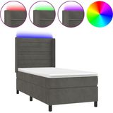 vidaXL - Boxspring - met - matras - en - LED - fluweel - donkergrijsx200 - cm