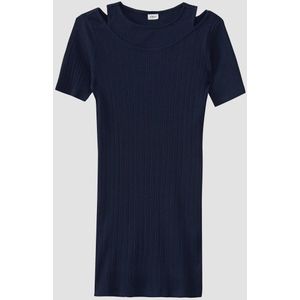 Geribde Jurk - Zwart - Katoenmix