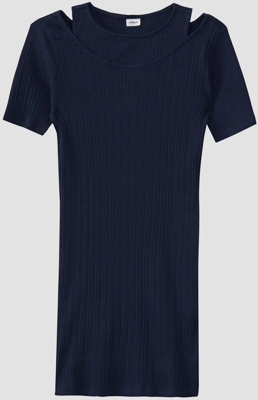 Geribde Jurk - Zwart - Katoenmix