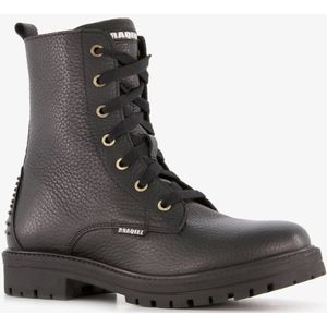 Braqeez leren meisjes veterboots zwart - Maat 37 - Uitneembare zool