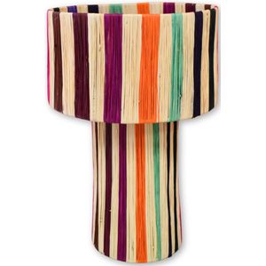 Poufs&Pillows Handgemaakte Gekleurde Raffia Lampenkap - Levendige Ambachtelijke Schoonheid - 35 cm hoogte - Leuke tafellamp