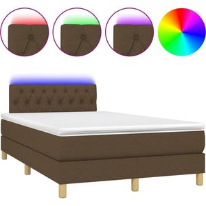 vidaXL - Boxspring - met - matras - en - LED - stof - donkerbruin - 120x190 - cm