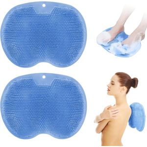 Daity Set van 2 - Siliconen badmat, douchevoetreiniger, antislip zuignap voetmassager, rugreiniger, geschikt voor douchevloer en voeten (Blauw)