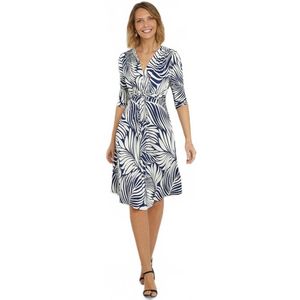 Gebreide V-hals jurk met bladerdecorprint