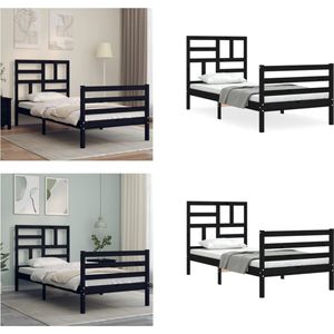 vidaXL Bedframe met hoofdbord massief hout zwart 100x200 cm - Bedframe - Bedframes - Bed - Eenpersoonsbed