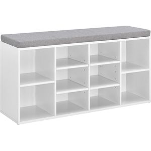 Schoenenkast Bernardina - 103x30x48 cm - Met Zitkussen - Donkergrijs en Wit - Spaanplaat - Modern Design