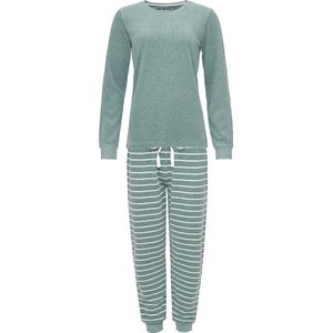 By Louise Dames Pyjama Set Lang Badstof Groen Effen - Maat S