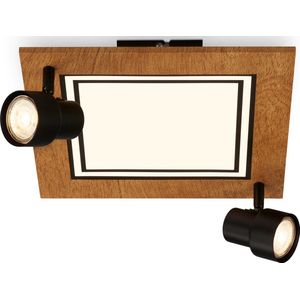 BRILONER - Plafondlamp - 3762025 - Zwenkbaar - Warm wit 3000K - GU10 fitting - Licht apart schakelbaar - Gloeilamp niet inbegrepen - 29,5 x 29,5 x 15,5 cm - Zwart-hout