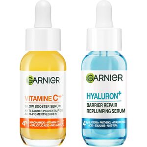 Garnier Vitamine C+* Glow Booster Serum & Garnier Hyaluron+ Barrier Repair Replumping Serum - Vermindert Pigmentvlekken & Hydrateert - Bundle - 2 x 30ml
