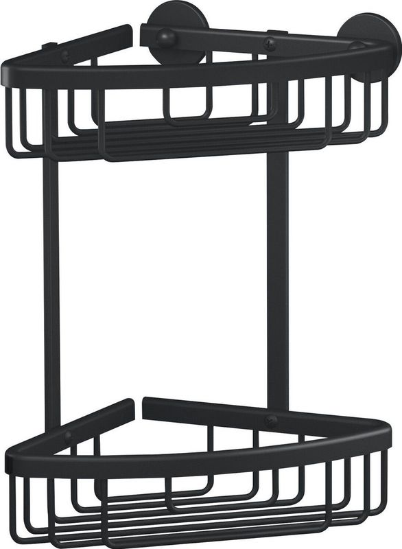 tesa ALUXX BLACK Doucherek met twee niveaus - Geschikt voor moderne badkamers - Lijmoplossing, boren niet nodig - Mat zwart, 163 mm x 260 mm x 170 mm