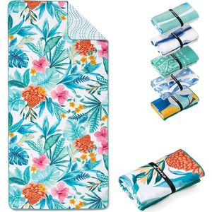Strandhanddoek XXL - microvezel badhanddoek - strandlakens licht en sneldrogend - 100% gerecyclede microvezel handdoek - strandhanddoek om te baden (tropische bloemen 160x90cm)