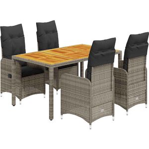 The Living Store 5-delige Bistroset met kussens poly rattan grijs - Tuinmeubleset - Bistroset - Lounge Set - Buitendecoratie - PE-rattan
