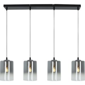 Olucia Haris - Design Hanglamp - 4L - Aluminium/Glas - Grijs;Zwart - Rechthoek