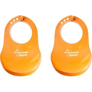 Tommee Tippee - slabbetje met opvangbakje voor etenswaren - oranje - set van 2 stuks