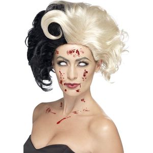Cruella de Vil pruik met krul | zwart en wit haar