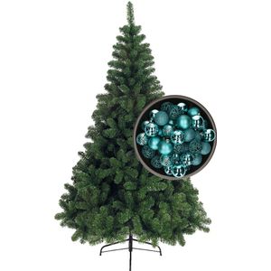 Bellatio Decorations kerstboom H240 cm - met kerstballen turquoise blauw