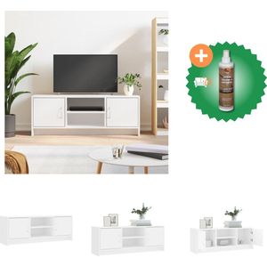 vidaXL Tv-meubel 102x30x37-5 cm bewerkt hout wit - Kast - Inclusief Houtreiniger en verfrisser