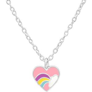 Amanto Kids Ketting Fae - 925 Zilver E-Coating -  Hartje - 7mm - 36+3cm