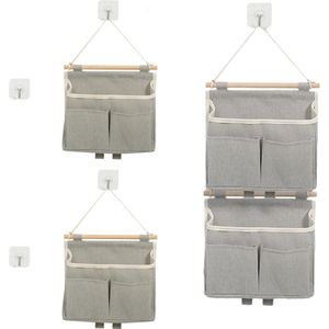 Hangende opbergtas voor aan de muur - 4 stuks linnen stof organizer - grijs .