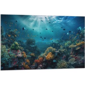 Vlag - Oceaan - Zee - Dieren - Vissen - Koraal - Kleuren - 105x70 cm Foto op Polyester Vlag