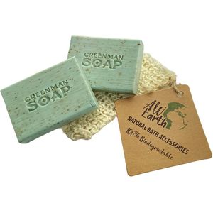 2x Blok Greenman Soap Morning Fresh + 1x Sisal Zeepzakje - Inclusief verzenden - Zeeptablet - Zeepblok - Zeepblokje - Wierook - Bergamot - Handgemaakt - Hydraterend - Zeepnetje - Zeepzakje - Kado - Kadootje - Cadeau - Cadeautje - Man - Vrouw