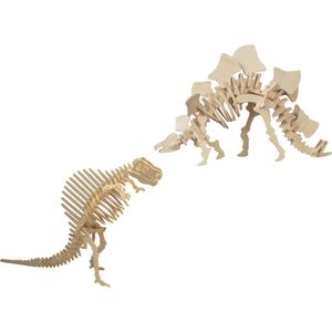 Houten 3D Dieren Dino Puzzel set Spinosaurus en Stegosaurus - Speelgoed Bouwpakketten