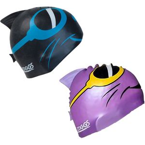zoggs character swimming cap - set of 2 - lila/violet & black/blue