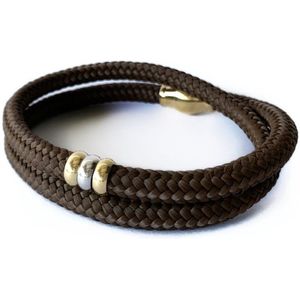 NIEUW - Jolla - dames armband - wikkelarmband - zilver - touw - bedels - Basic Rope - Bruin/Goud