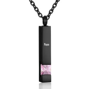 Luxe Ashanger | Met Ketting En Gravering | Papa | Assieraad | Zwart Met Roze Steen | As Ketting | Gedenksieraad | Urn | Incl. As vuller