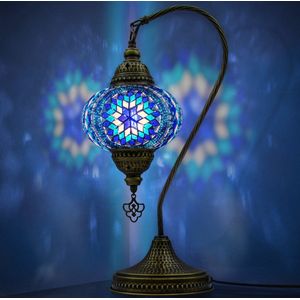 Mozaiek Zwanenhals Lamp, Handgemaakte, Nachtlampje, Turkse, Arabisch, Oosterse, Tiffany, Marokkaanse Decoratieve Tafellampen Voor Slaapkamer, Bureau, Woonkamer En Perfecte Cadeau Voor Speciale Dagen - Blauw