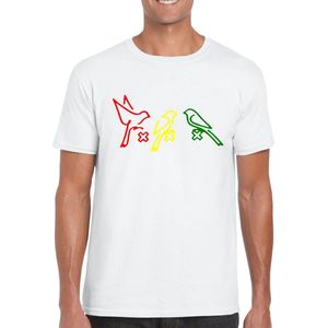 BIRDS AMSTERDAM herenshirt - Wit - Maat L - Korte mouwen - Ronde Hals - Normale Pasvorm - Ajax 020 Amsterdam - Bob Marley - Rastabirds - Rastafari - Drie kruizen van Amsterdam