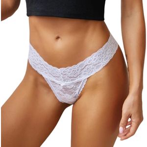 Dunne String met Kant - Doorzichtig - Wit - Sexy, Licht en Comfortabel - Dames Lingerie / Ondergoed - Maat M