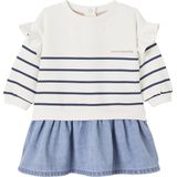 Gestreepte Jurk - Stone - Meisjesjurk - Bovenkant van Fleece en Onderrok van Denim