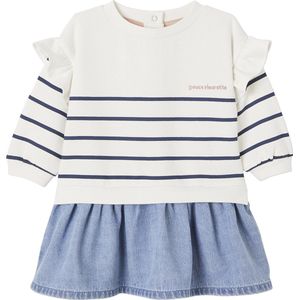 Gestreepte Jurk - Stone - Meisjesjurk - Bovenkant van Fleece en Onderrok van Denim
