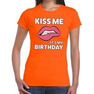 Kiss me it is my birthday t-shirt oranje dames - feest shirts dames L