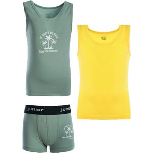 Junior - Ondergoedset - Egyptisch katoen - Groen/Geel - 7/8 jaar