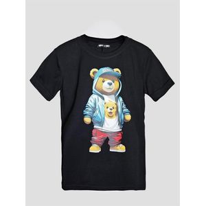 Kinder T-shirt met beer – zwart – Maat 98/104 – 95% Katoen – Streetwear - Bear - sneakers - Stoer