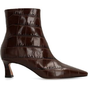 MANFIELD - Enkellaarsjes - Bruin - Glad Leer - Middelhoge Hak