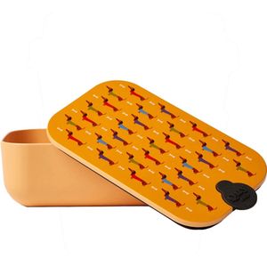 Teckel - lunchdoos - boterhammendoos - teckelprint - teckels - gele lunchbox - geel - vershouddoos - hond - 21x12x7cm