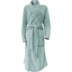 LINNICK Flanel Fleece Uni Badjas - Soft Green - L - Badjas Dames - Badjas Heren