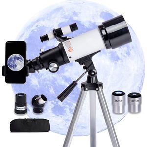 Telescoop met Statief en Telefoonadapter – 70mm Lens – 400mm Brandpuntsafstand – Astronomie Telescoop voor Volwassenen en Kinderen – Refractor Telescoop met Zoeker en AZ-Montering – Ideaal voor Beginners en Sterrenkijkers