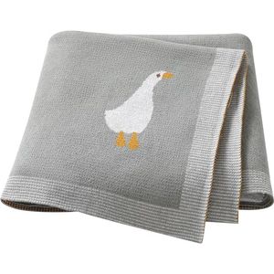 IL BAMBINI lichtgrijze babydeken met ganzen - 100% katoen extra zacht 100x80cm - Pluisvrije deken - babydekentjes voor wieg of ledikant - kraamcadeau