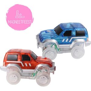 Magnetic tiles racebaan - Zelfrijdende auto - 2 stuks - Magnetische tegels - Gemmicc - Magnetisch speelgoed - Magnetic toys - Open ended - Bouw je magna wereld - Magneet speelgoed