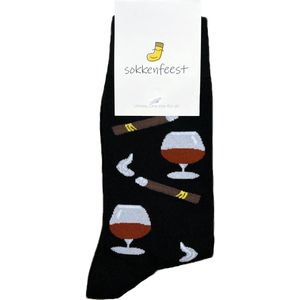 Sokkenfeest Cognac & Sigaren Sokken - One Size Fits All - Klassiek Genieten In Style - Luxe Cadeau - Unisex