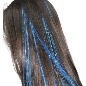 2 x clip-in BLAUWE Hair Tinsels - Glitter Extensions - Glitterhaar - Glitter Haar Extensions - clip extensions blauw