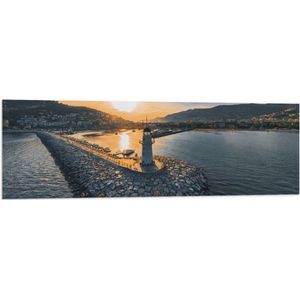 Vlag - Zonsondergang bij Vuurtoren aan Zee van Antalya, Turkije - 120x40 cm Foto op Polyester Vlag