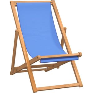 vidaXL Ligstoel - Teakhout - Verstelbaar - Blauw Tuinstoel - Teak Meubels - Lounge Stoel - Ligstoel - Buitenkamer