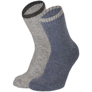 Apollo dames huissokken - alpaca wol - 2pack - multi blauw - anti slip - maat 35/38